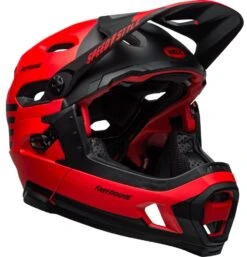 Bell Super DH Spherical MIPS Downhill-Helm - Mat/gloss Red Black Fasthouse -Sportausrüstung 210178052 Bell Super DH Spherical mountain helmet fasthouse matte red black front right